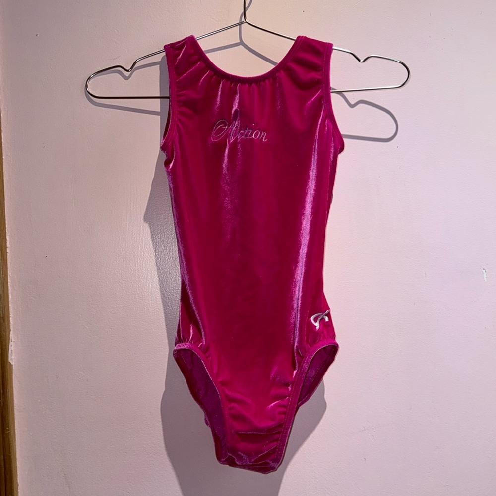 Pink velvet action leotard